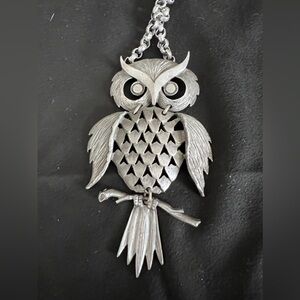 Vintage Owl Necklace Pendant Pewter Silver Tone